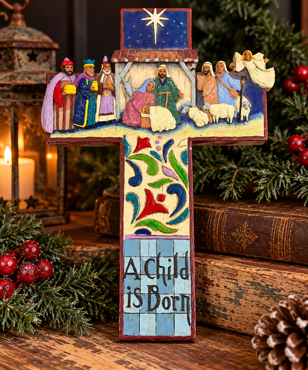 Jim Shore A Child Is Born Nativity Cross 4007044 Heartwood Creek 2006 8.75"
